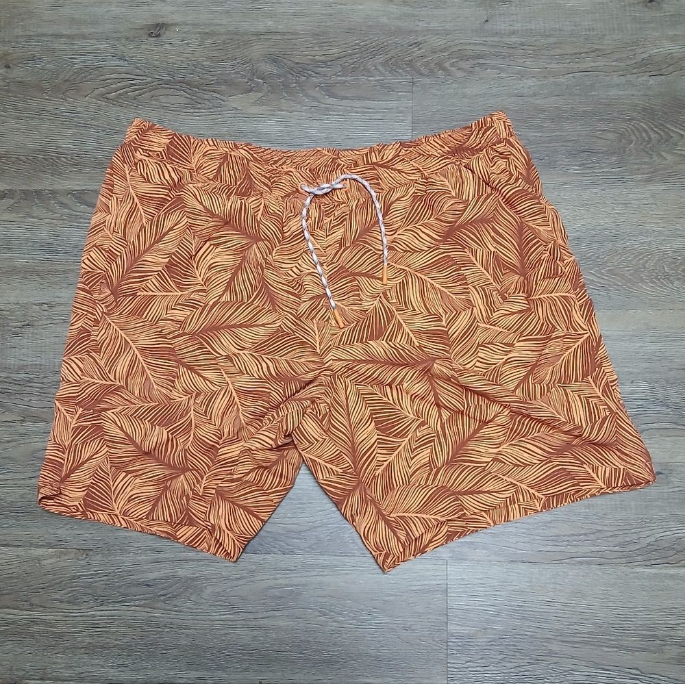Eddie Bauer Men's Size X Large Orange Leaf Print Swim Shorts